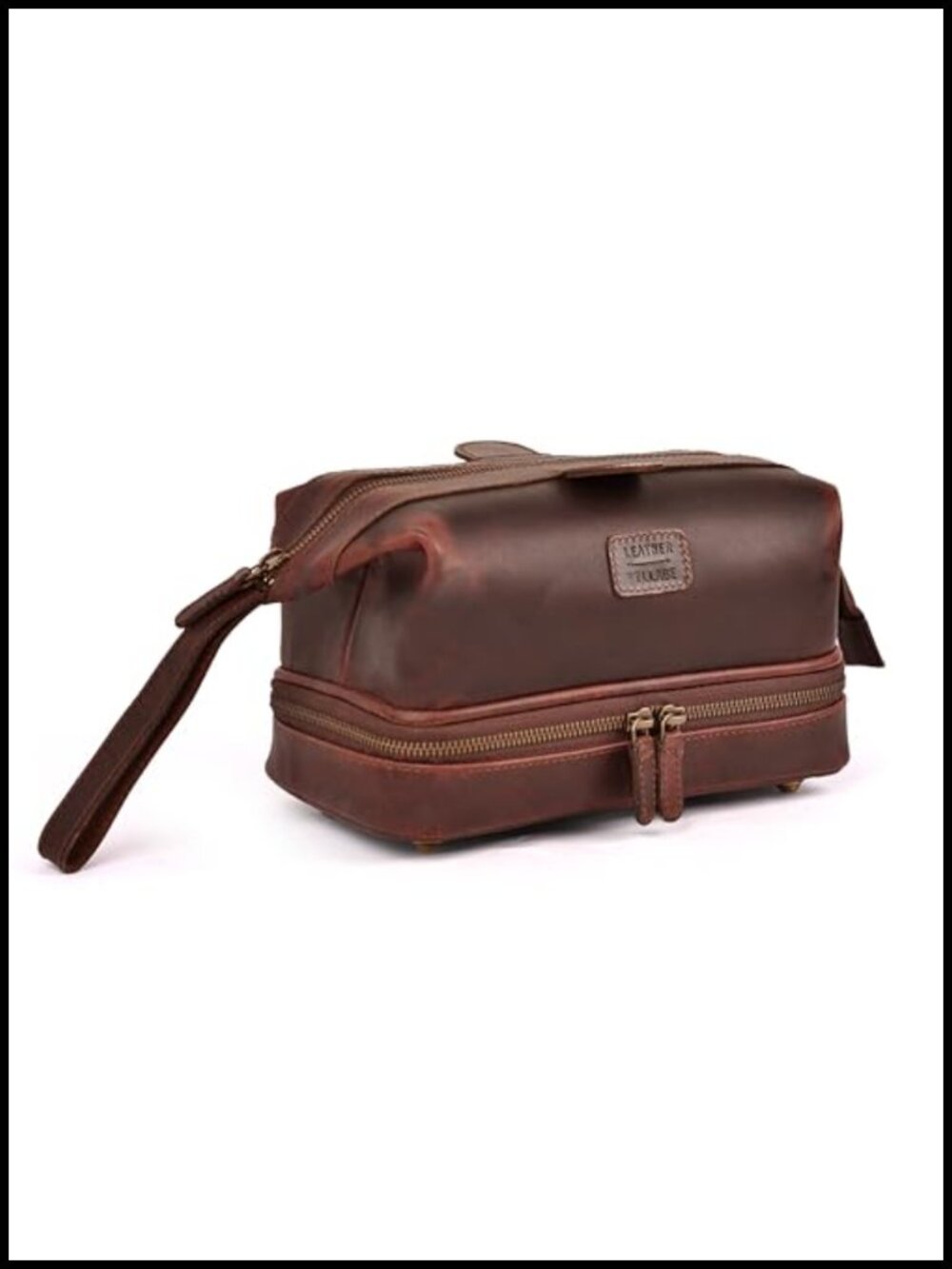 Full Grain Buffalo Leather Toiletry Bag Travel Dopp Kit Shaving Bag